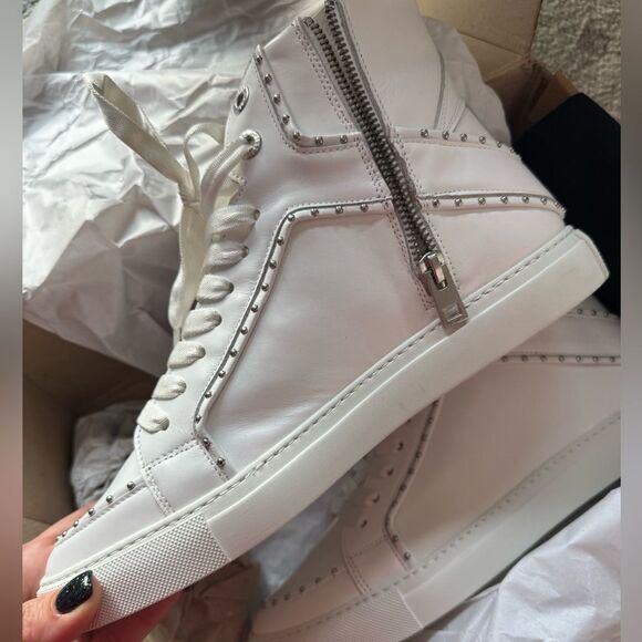 NIB Zadig & Voltaire high flash smooth high top sneakers silver studs 41 - Picture 5 of 12
